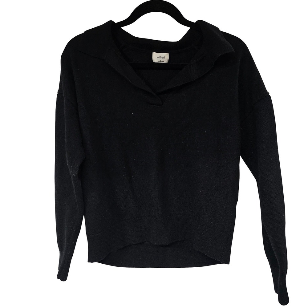 Wilfred Aritzia Clara Polo Sweater Wool Collared Sweater Black Size L